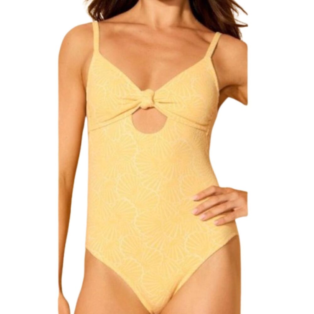 Shade & Shore NWT Jacquard Full Coverage Yellow One-Piece Swimsuit Size XS